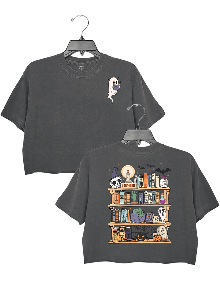 Halloween Library Ghost Book Reader Crop Top