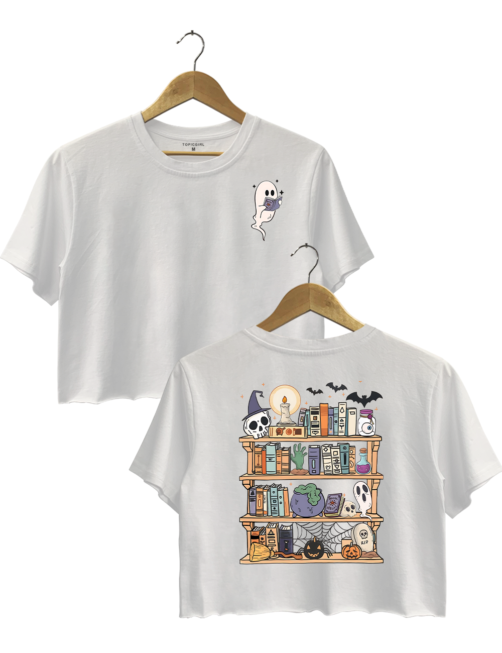 Halloween Library Ghost Book Reader Crop Top