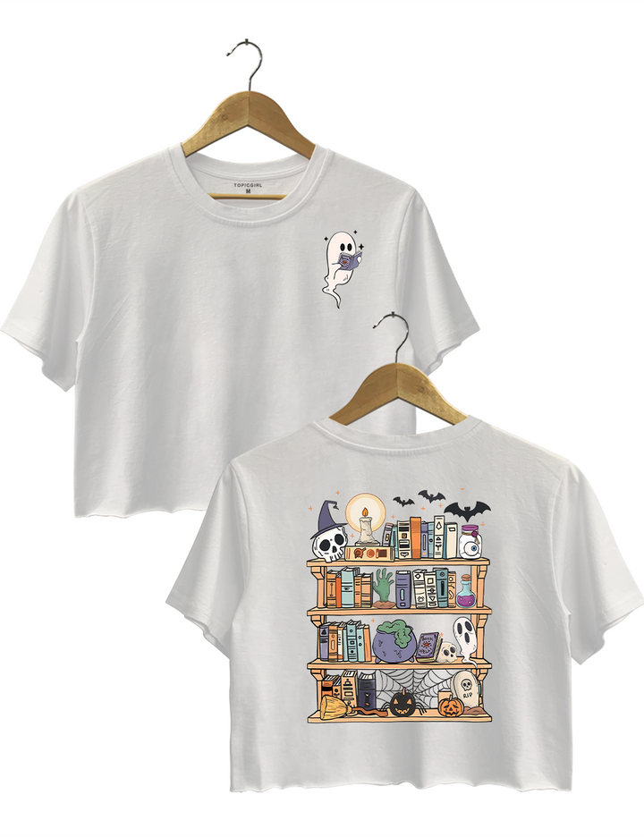 Halloween Library Ghost Book Reader Crop Top