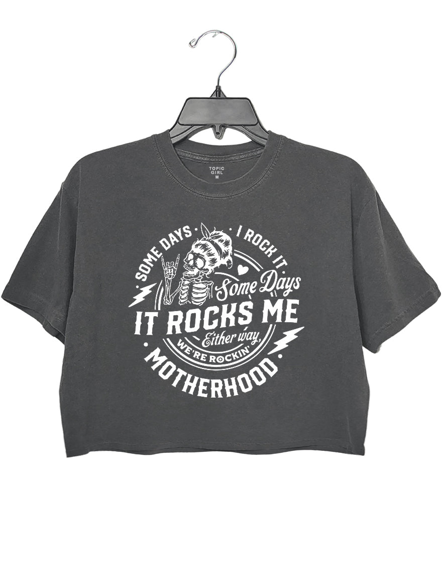 Some Days I Rock It Some Days It Rocks Me Crop Hoodie