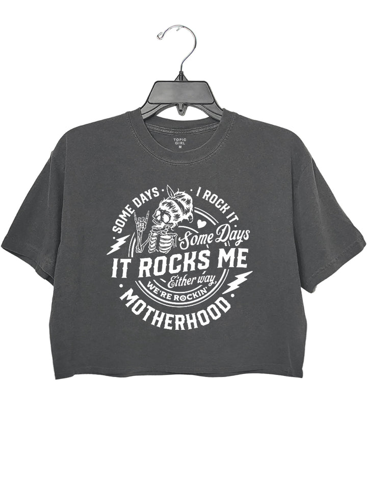 Some Days I Rock It Some Days It Rocks Me Crop Hoodie