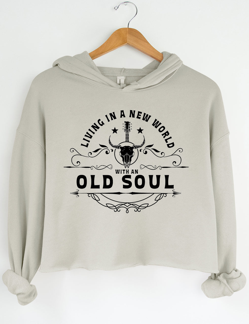 Living In A New World With An Old Soul Crop Sweatshirt