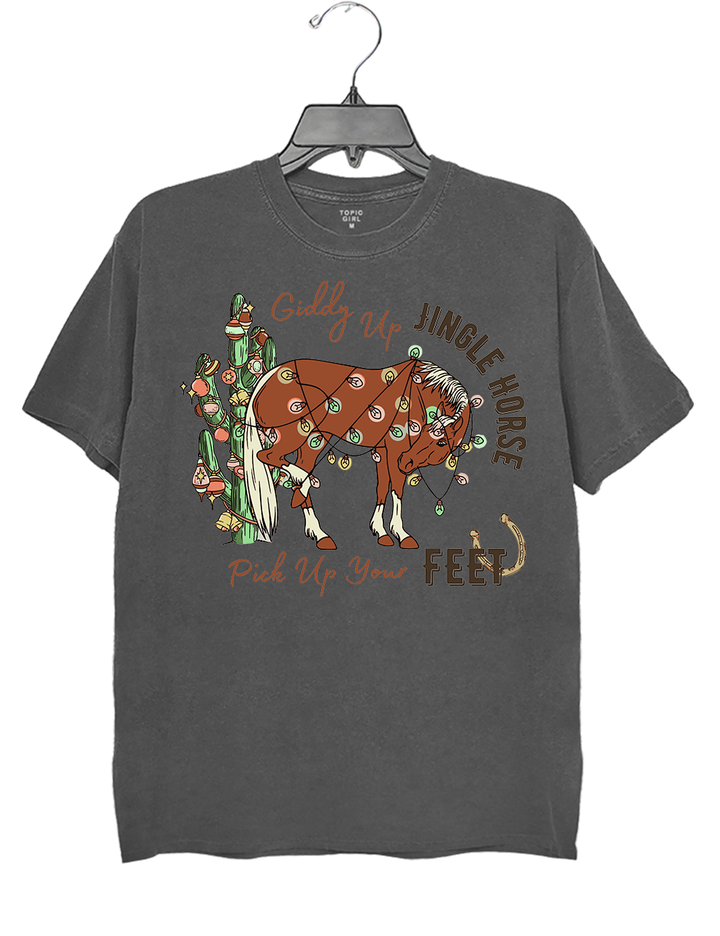 Cowboy Santa Giddy Up Jingle Horse Pick Up Your Feet Tee