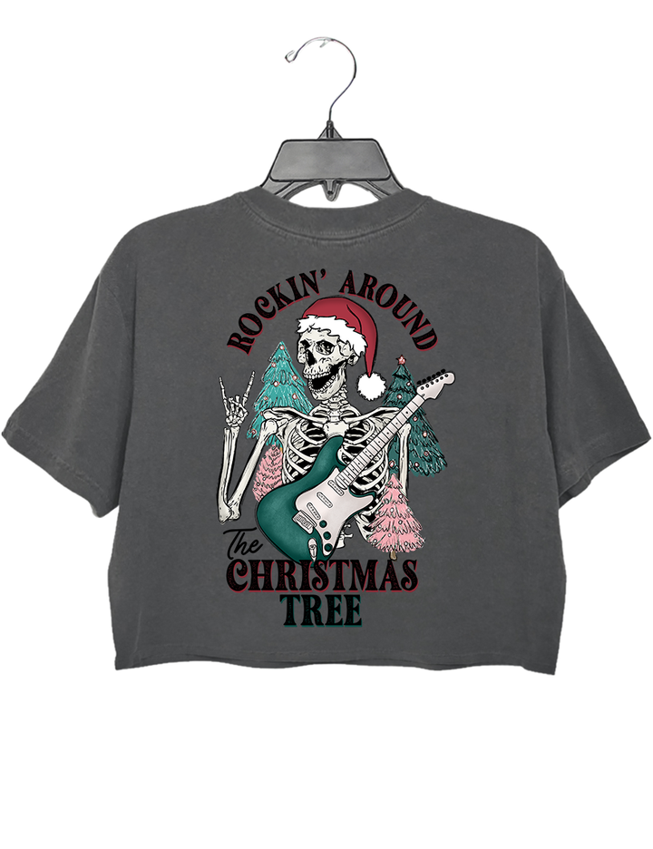 Skeleton Rockin' Around The Christmas Tree Crop Top