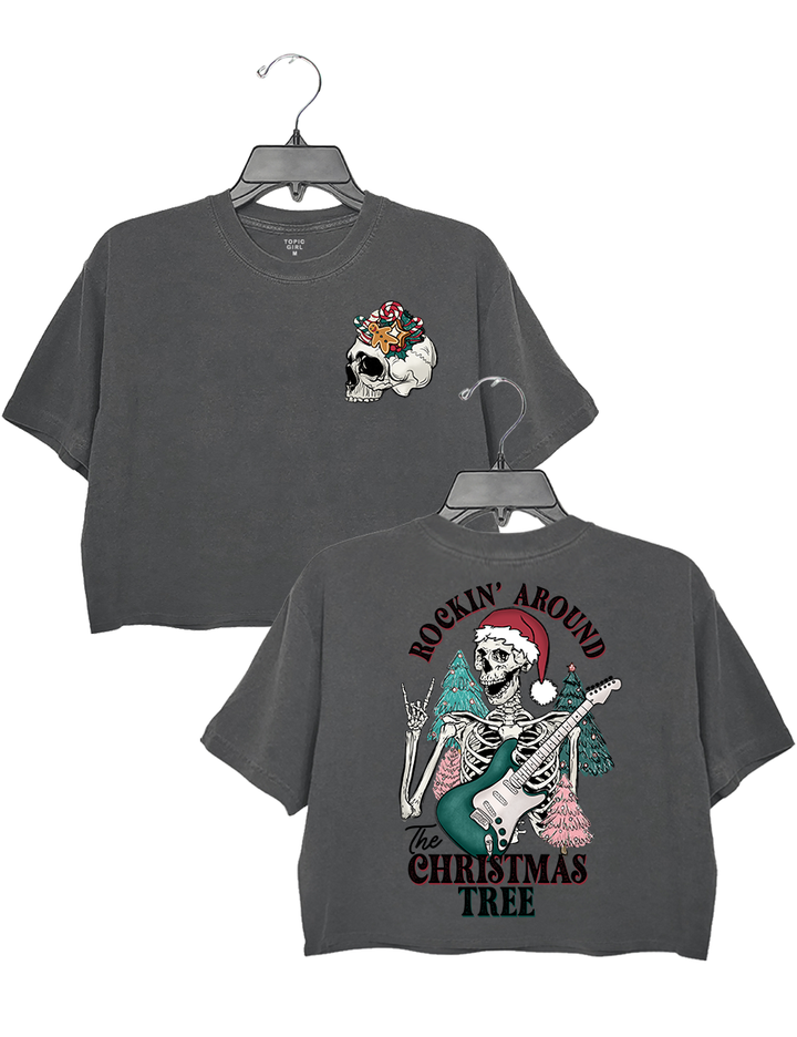 Skeleton Rockin' Around The Christmas Tree Crop Top