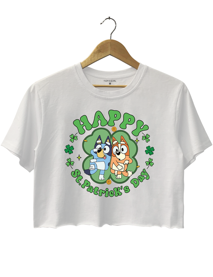 Happy St Patrick's Day Bluey Bingo Crop Top