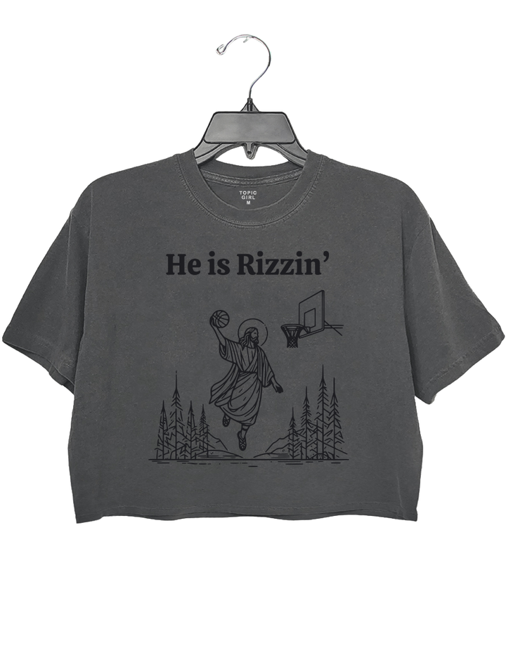 He Is Rizzin Funny Easter Jesus Playing Basketball Crop Top