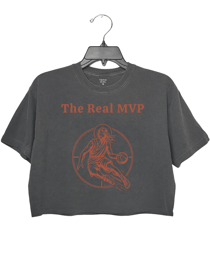 The Real MVP Funny Jesus Playing Basketball Crop Top