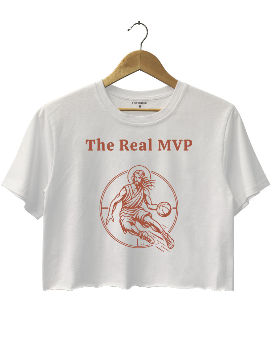 The Real MVP Funny Jesus Playing Basketball Crop Top