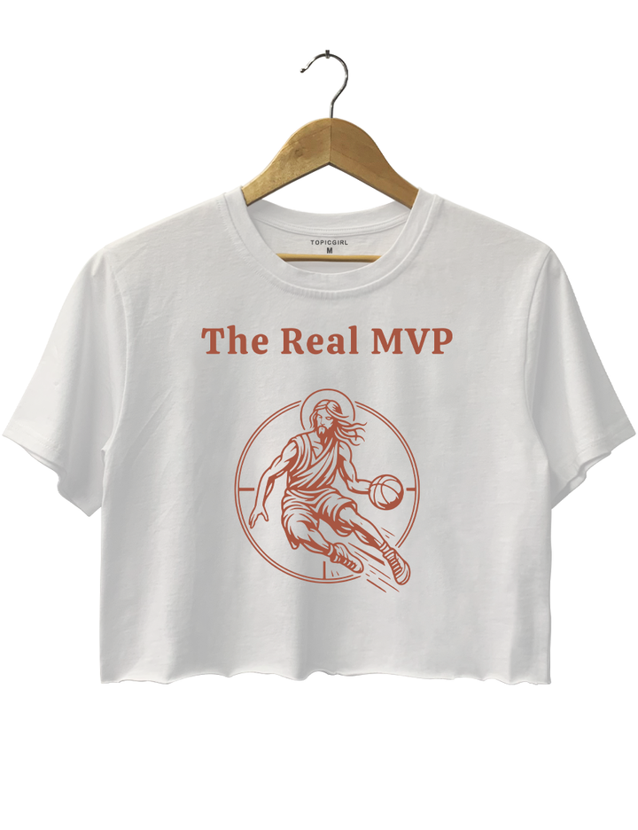 The Real MVP Funny Jesus Playing Basketball Crop Top