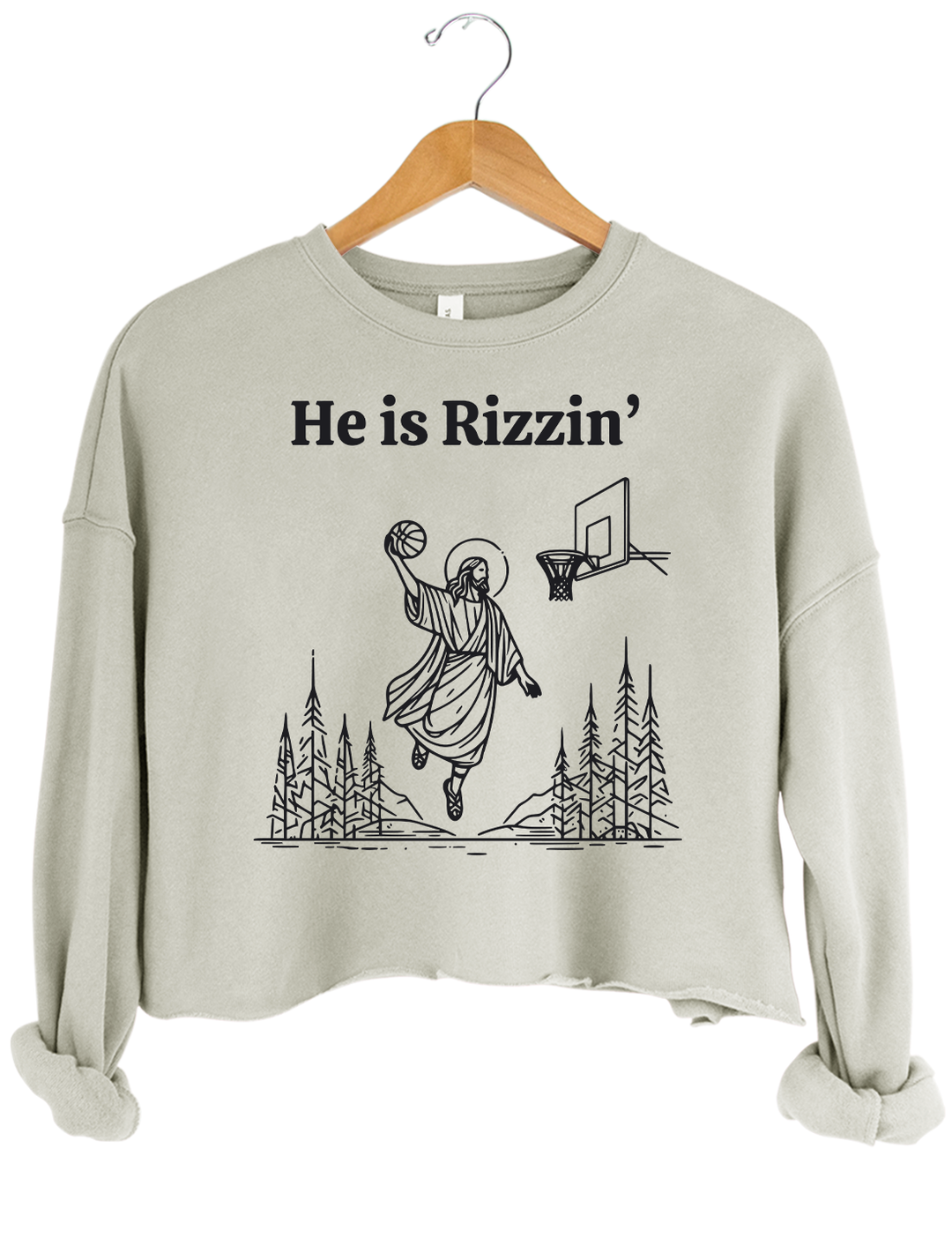 He Is Rizzin Funny Easter Jesus Playing Basketball Crop Top