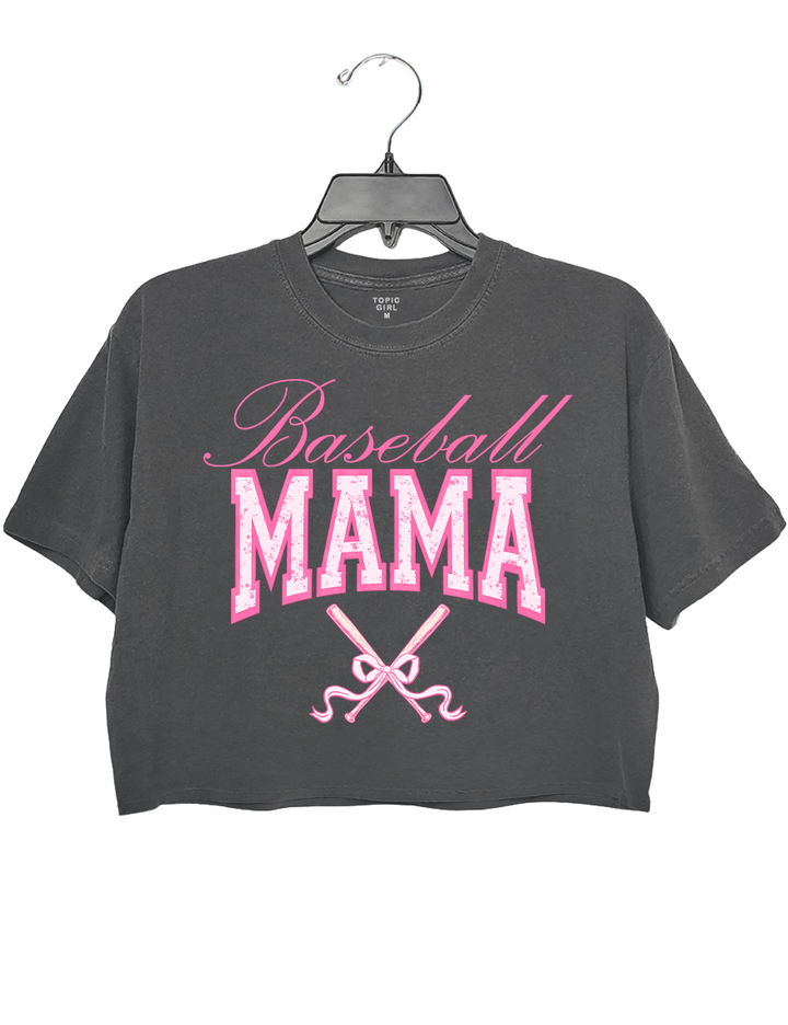 Pink Rose Baseball MAMA Crop Top