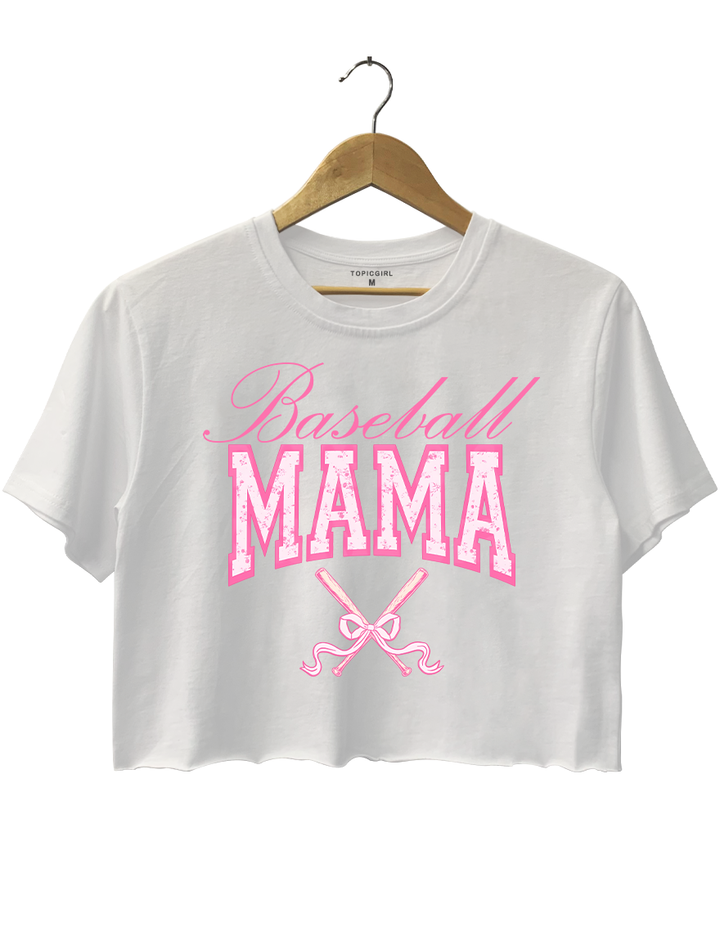 Pink Rose Baseball MAMA Crop Top