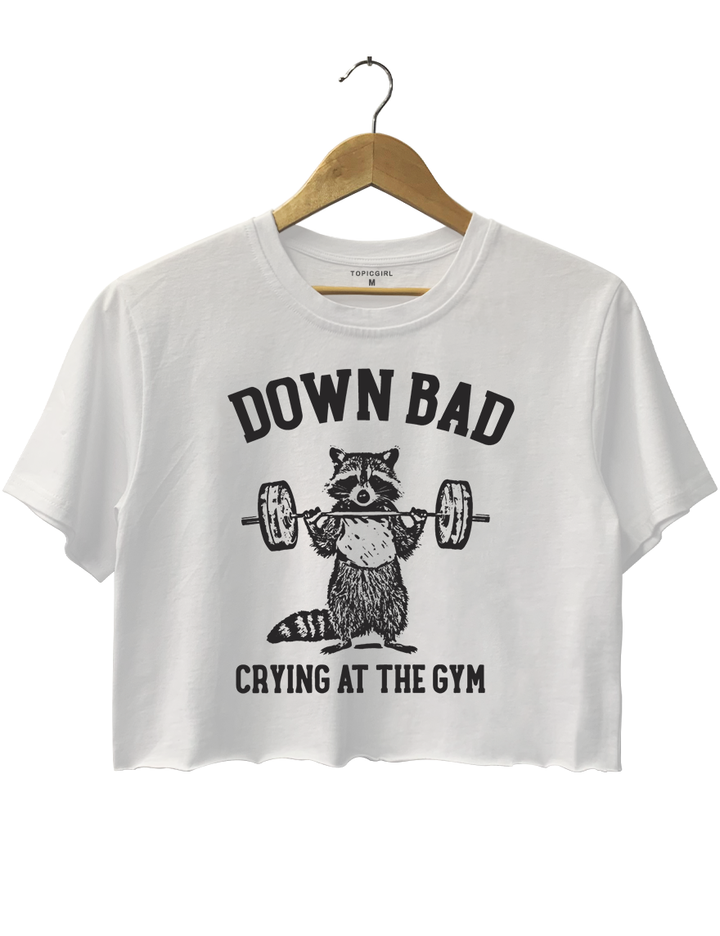 Raccoon Down Bad Crying At The Gym Crop Top