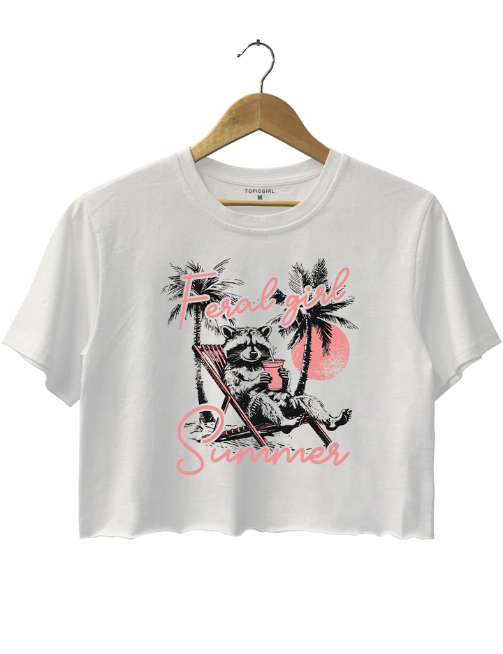 Funny Raccoon Feral Girl Summer Crop Top