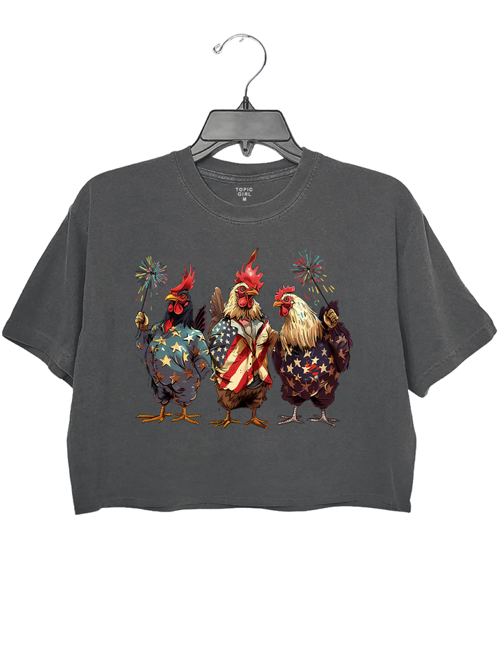 Patriotic USA Chicken 4th Of July Crop Top