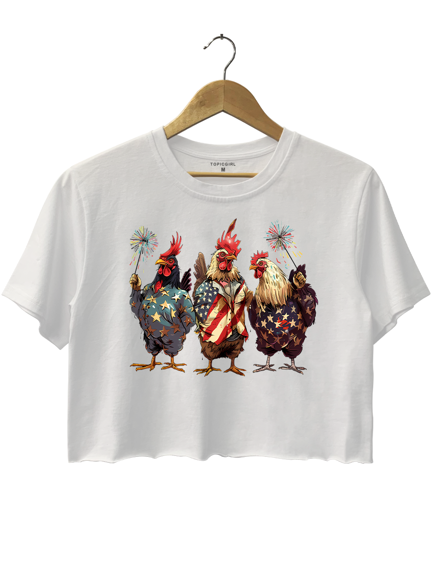 Patriotic USA Chicken 4th Of July Crop Top