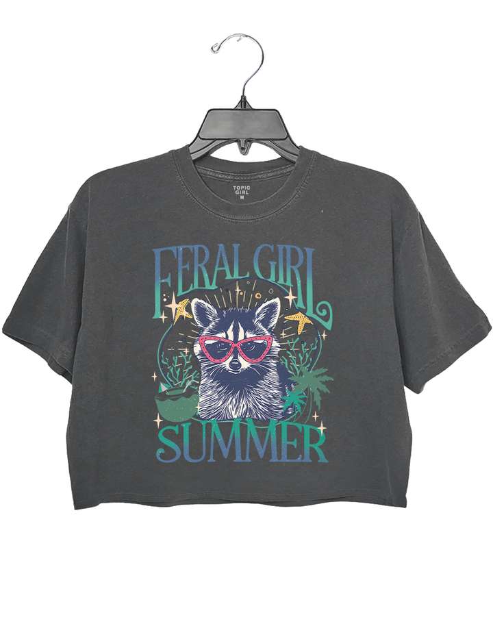 Feral Girl Summer Raccoon Sea Vibe Crop Top