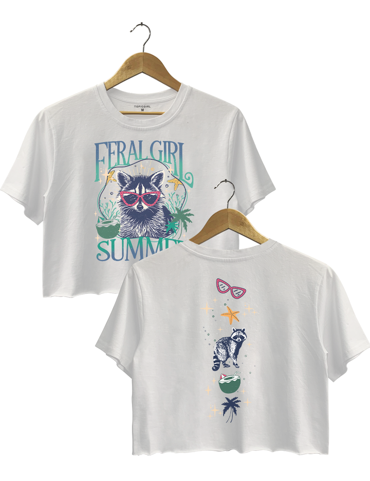 Feral Girl Summer Raccoon Sea Vibe Crop Top