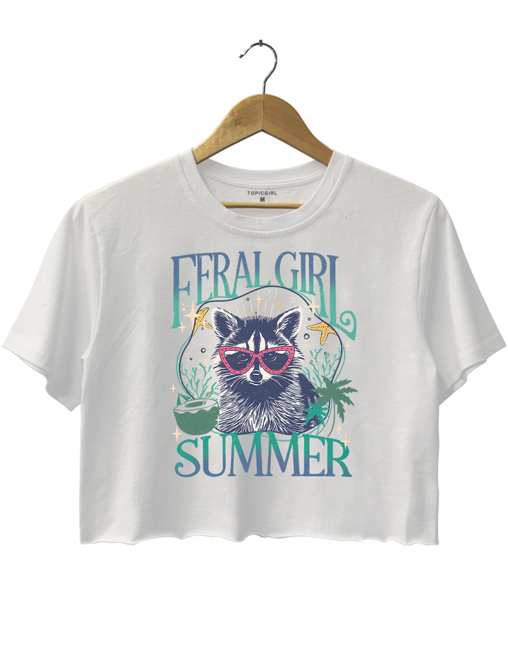 Feral Girl Summer Raccoon Sea Vibe Crop Top