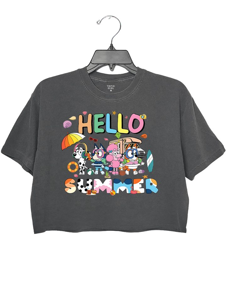 Hello Summer Bluey Characters Vacation Crop Top