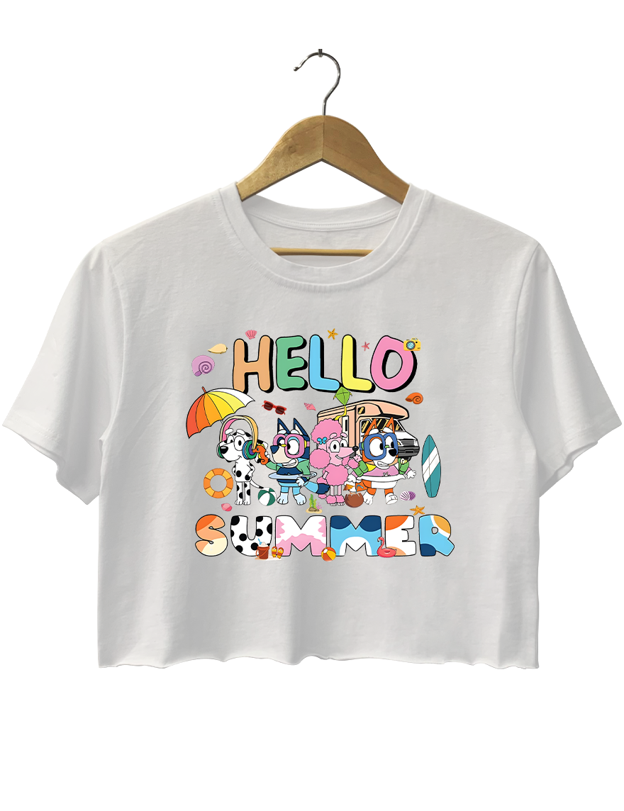 Hello Summer Bluey Characters Vacation Crop Top