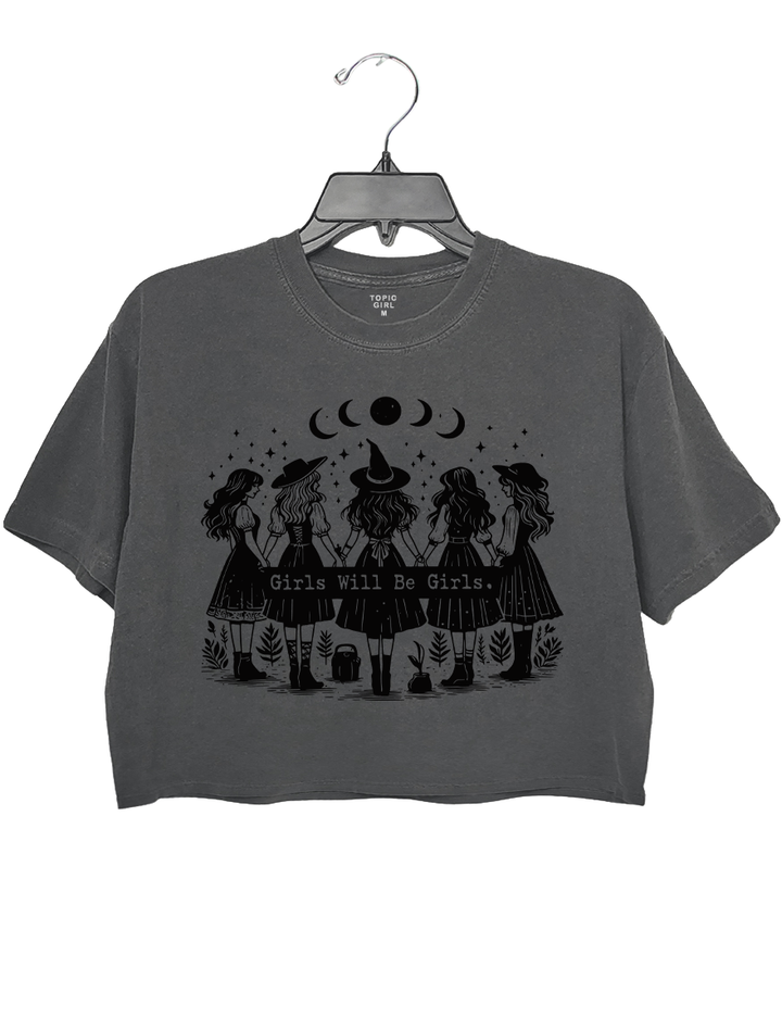 Gothic Moon Phase Girls Will Be Girls Witchy Crop Top