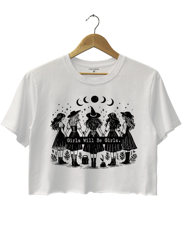 Gothic Moon Phase Girls Will Be Girls Witchy Crop Top