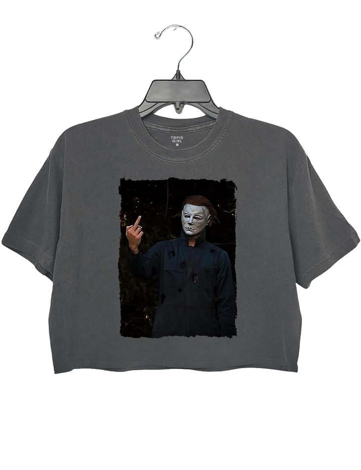 Halloween Michael Myers Middle Finger Crop Top