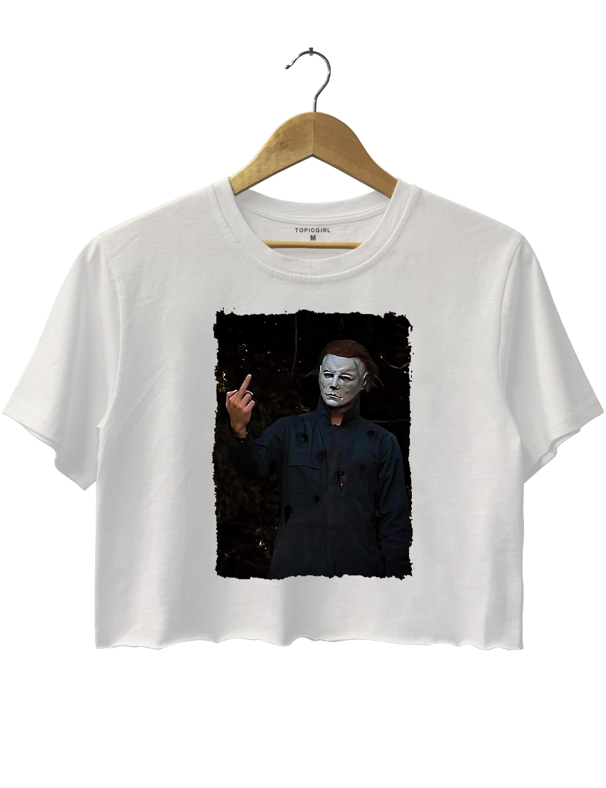 Halloween Michael Myers Middle Finger Crop Top