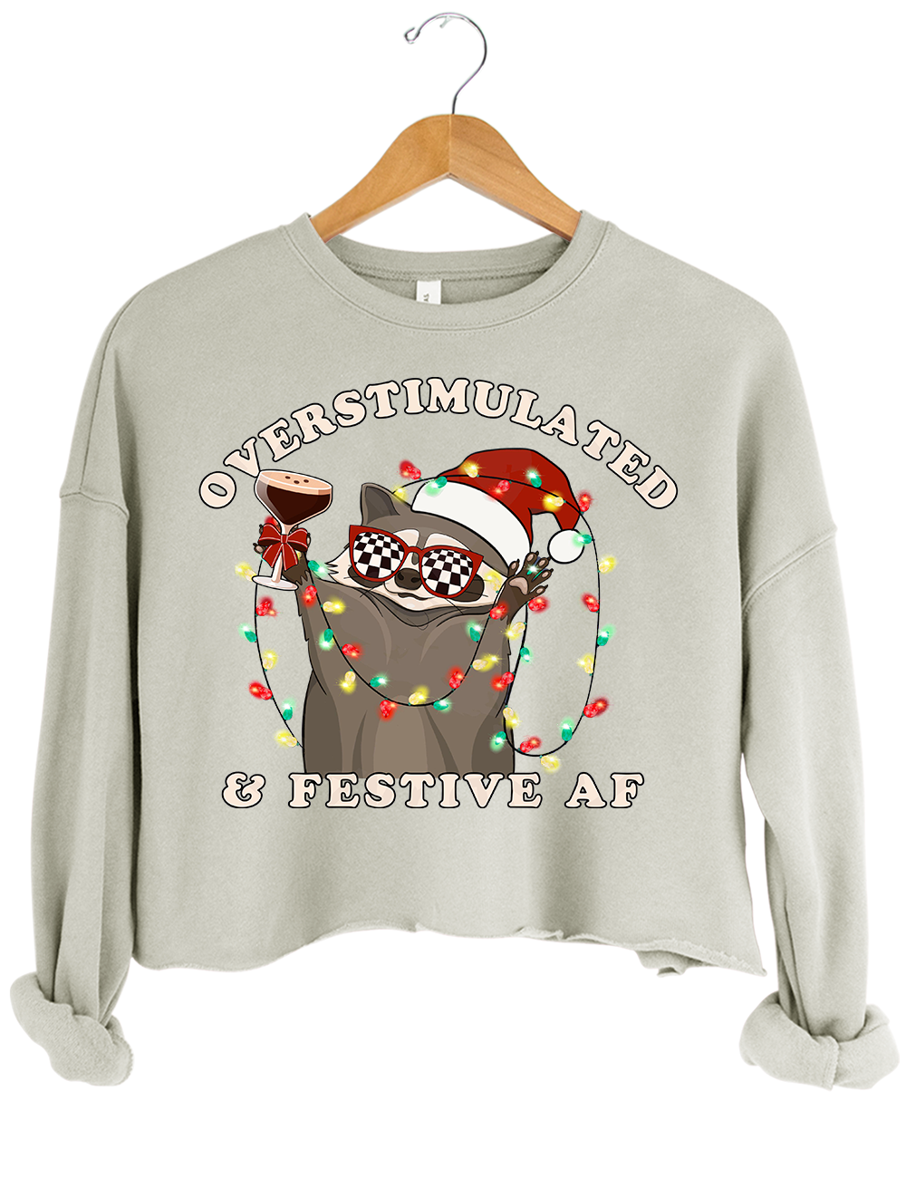 Overstimulated & Festive AF Raccoon Christmas Crop Top