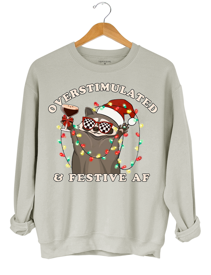 Overstimulated & Festive AF Raccoon Christmas Crop Top