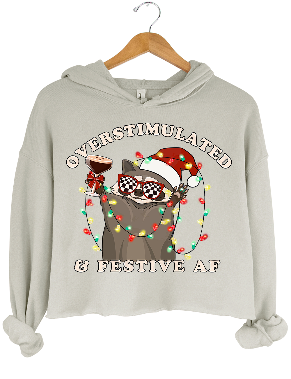 Overstimulated & Festive AF Raccoon Christmas Crop Top