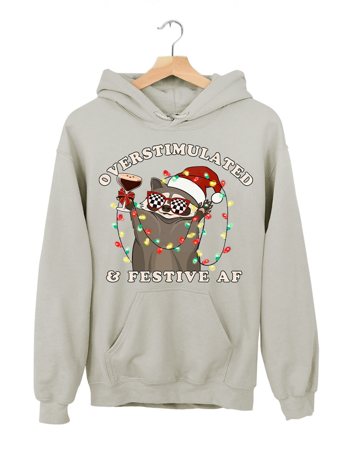 Overstimulated & Festive AF Raccoon Christmas Crop Top