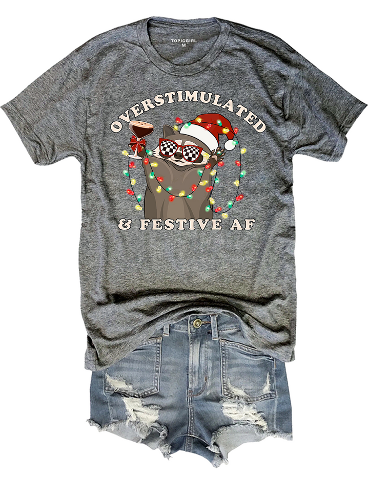 Overstimulated & Festive AF Raccoon Christmas Crop Top