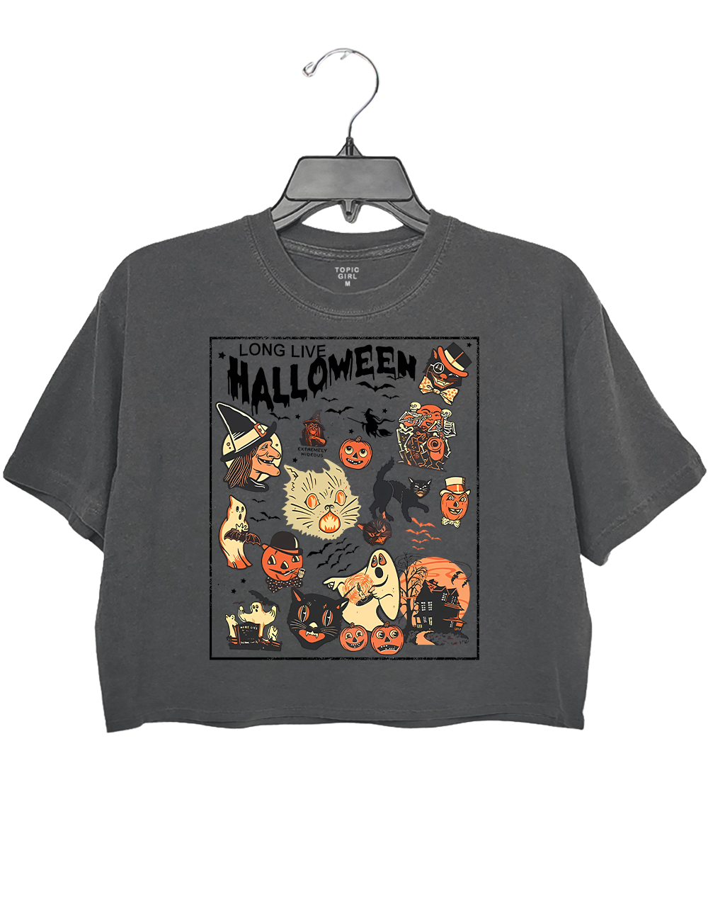 Long Live Halloween Vintage Black Cat Crop Top