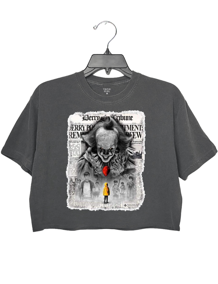 It Scary Clown Newspaper Crop Top