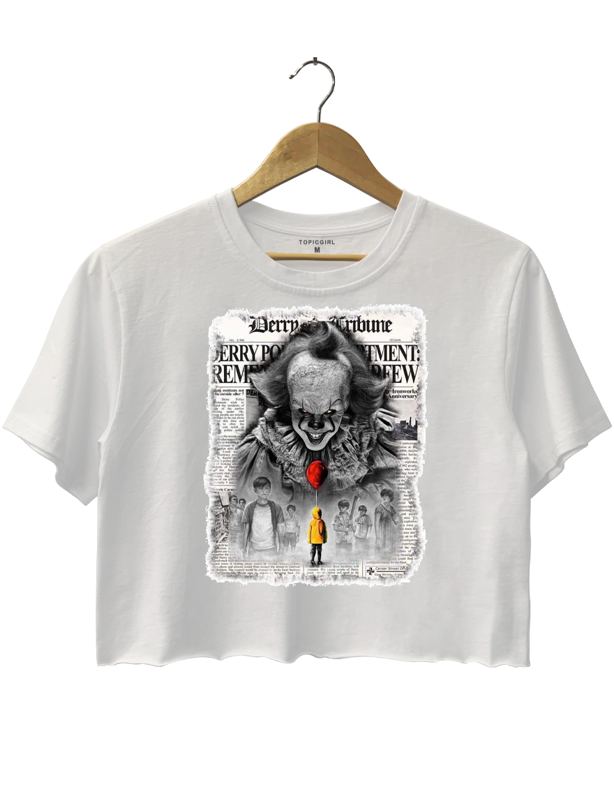 It Scary Clown Newspaper Crop Top